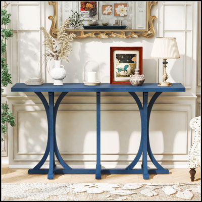 59.8'' Wooden Console Table With Oak Veneer Top, Farmhouse Entryway Table With Slender Curved Legs, Perfect For Living Room, Entryway, Hallway, Dining Spaces