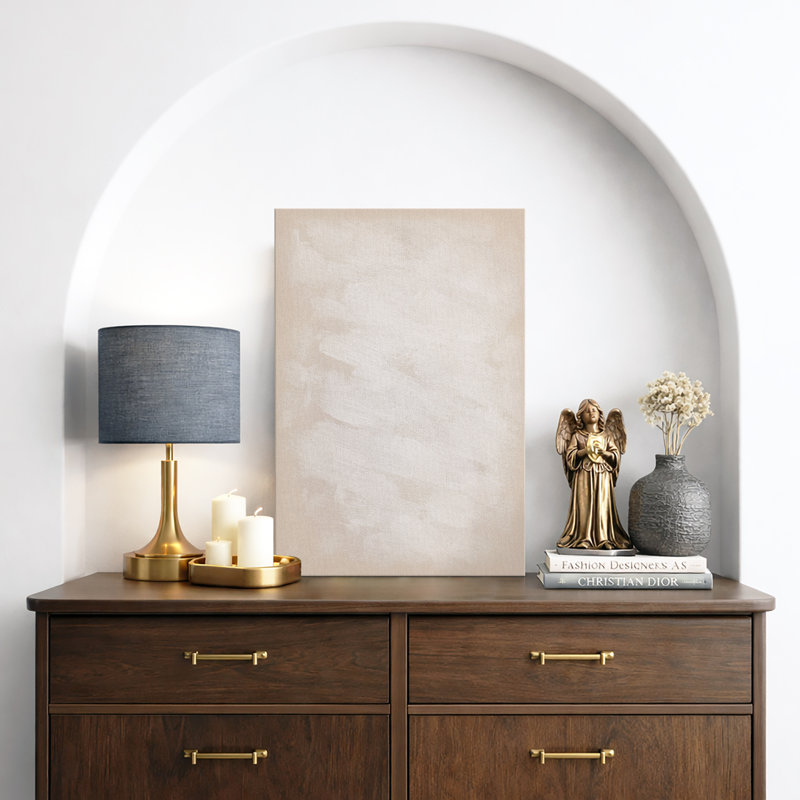 Œuvre d'art minimaliste minimaliste beige, géométrique neutre moderne, chambre à coucher ou étude murale, impression sur toile encadrée
