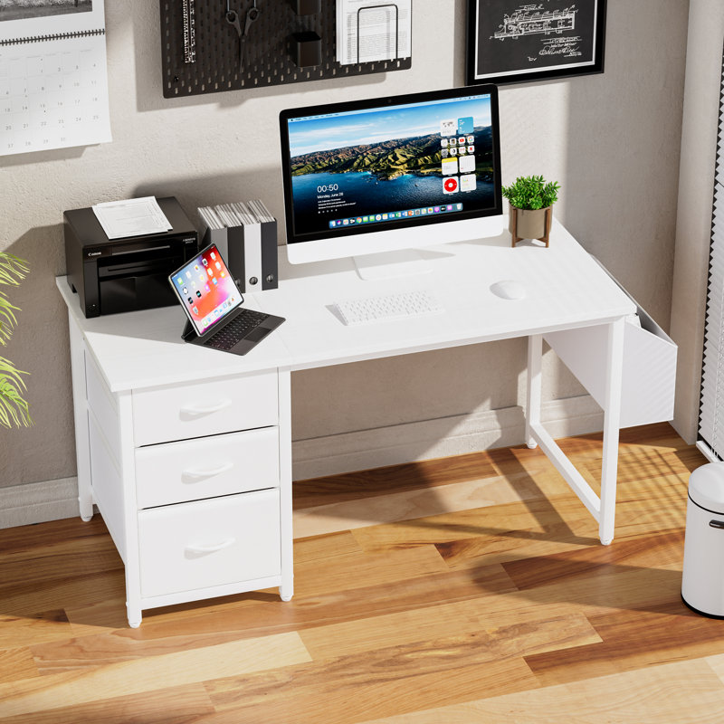 Bureau de travail élégant de 47 po avec tiroir et alimentation électrique, Blanc