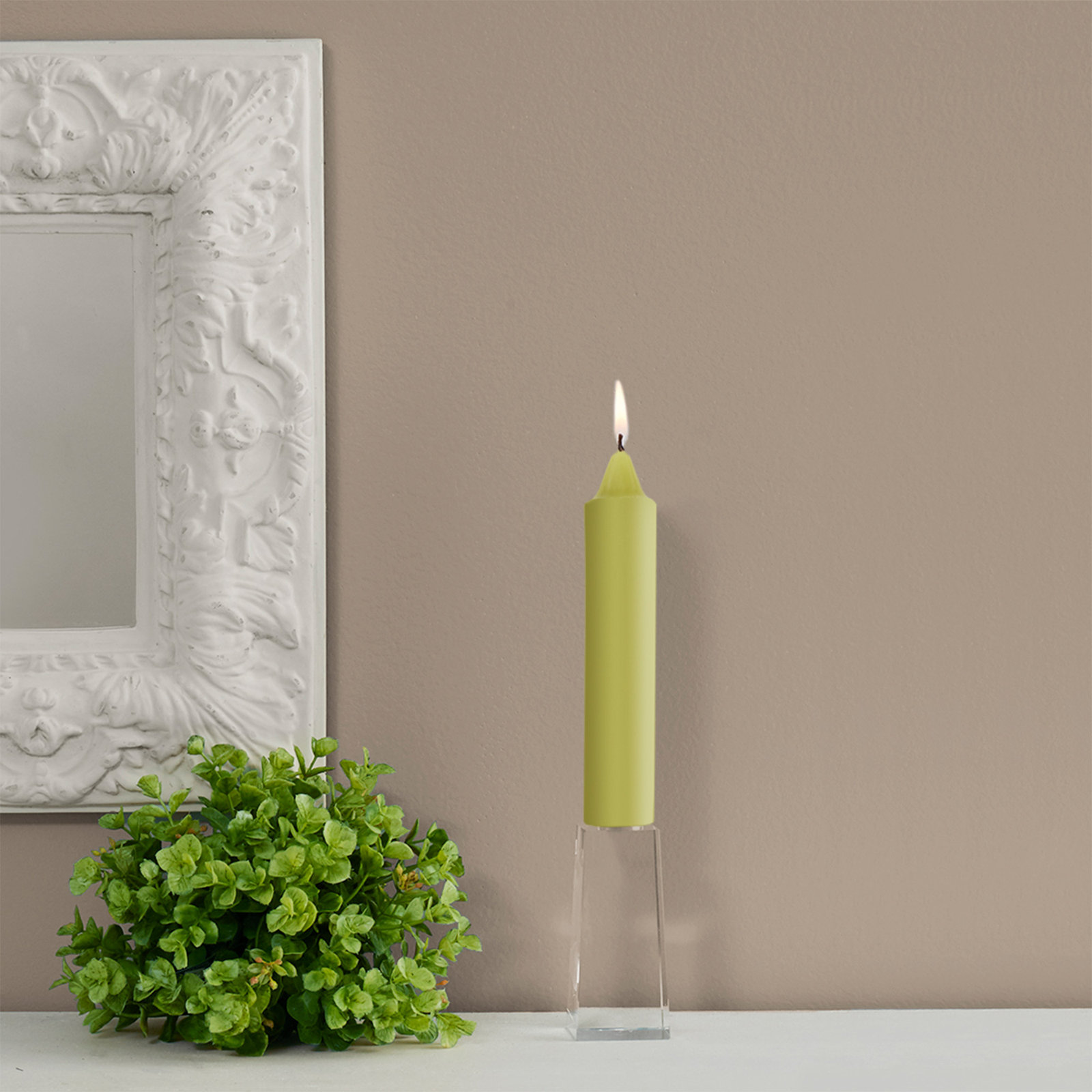 Unscented Taper Candle, 7" H x 1.25" W x 1.25" D, Willow Green