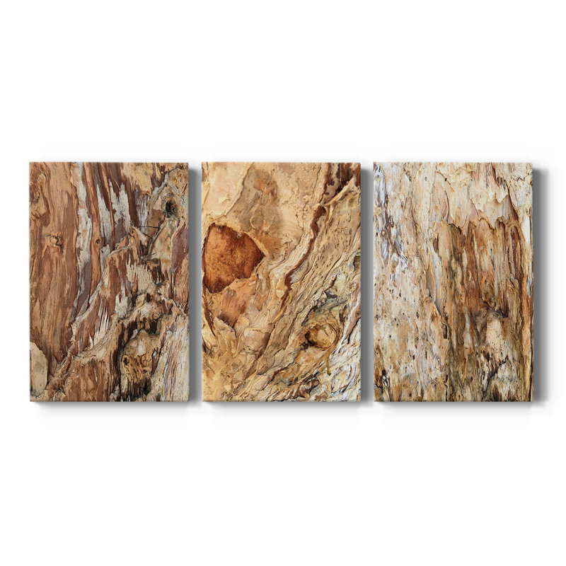 «Tree Texture Triptych I» - Toile tendue avec châssis sur mesure - 3 pièces, H 27 po x l 54 po