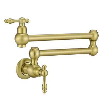 Pot Filler Faucet, Wall Mount Copper Folding Faucet 2 Handle With Double Joint Swing Arms, Single Hole Brass Commercial Kitchen Faucet Over Stove