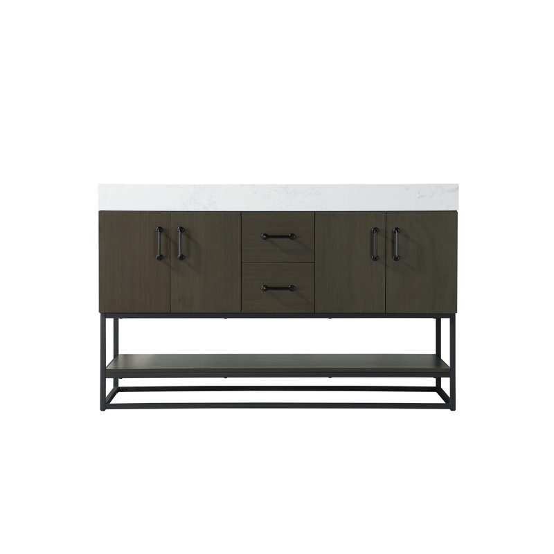 54 inch Double Bathroom Vanity, Mocha Brown