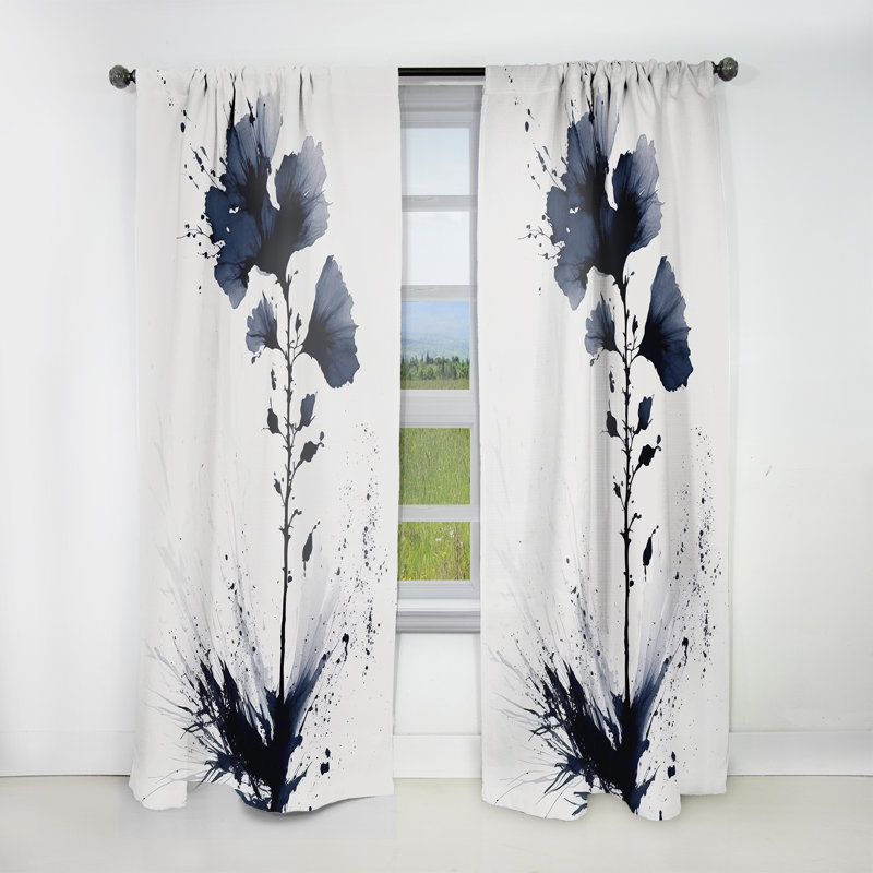 Amico - Blue White Hibiscus Euphoria II - Traditional Curtain - Velvet Room Darkening - 1 panel, 52" W x 63" L