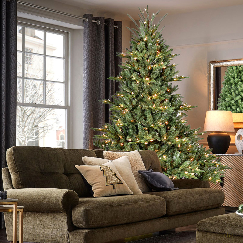Arbre de Noël 7 pi avec 750 lumières UL - branches mixtes PE / PVC, 2257 pointes, base large pour les espaces spacieux, structure à charnières, support en métal stable