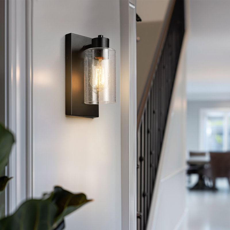 1-Light Outdoor Wall Sconce, Dark Bronze, Clear Seeded Glass Shade