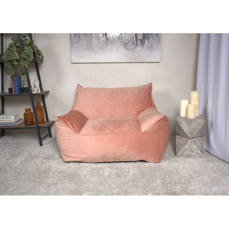 Allea Velveteen Bean Bag Chair With Armrests, Pink