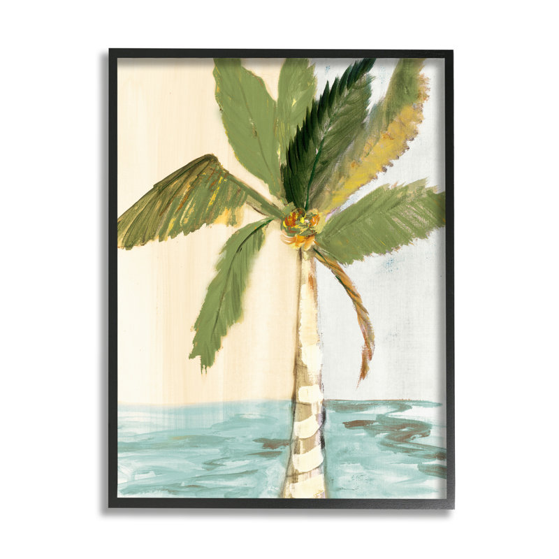 Palmier vert avec des feuilles de noix de coco et bord de mer par Robin Maria - Peinture, L 16 po x H 20 po
