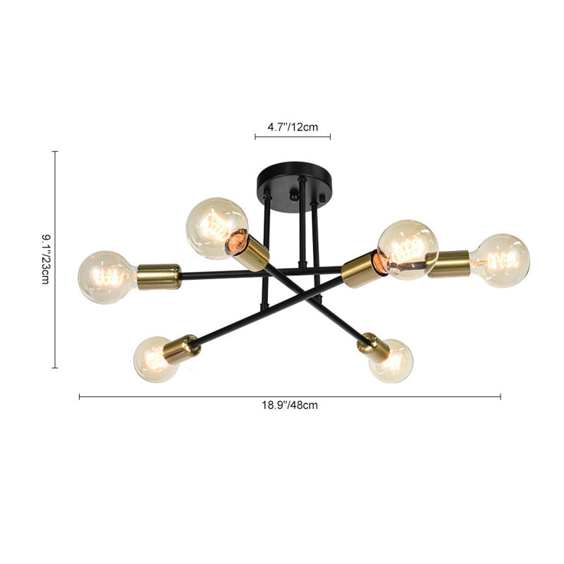 Tubeeuse Modern Sputnik Chandelier Industrial 6-Light Semi Flush Mount(Bulbs not included), Black