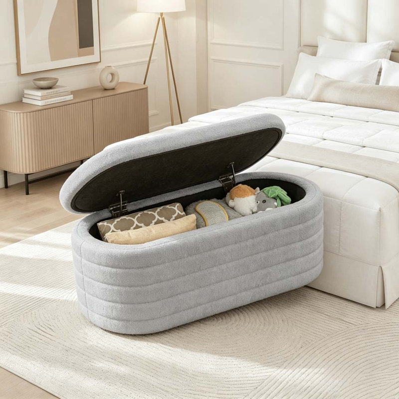Banc de rangement moderne avec repose-pieds ovale, Gray