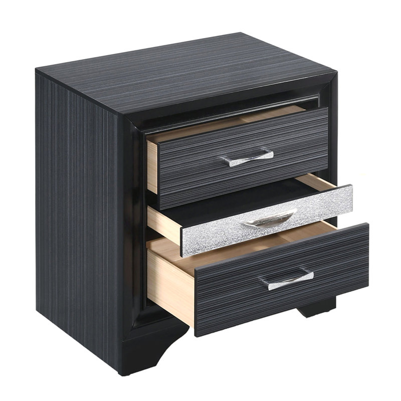 Black 3-drawer Nightstand