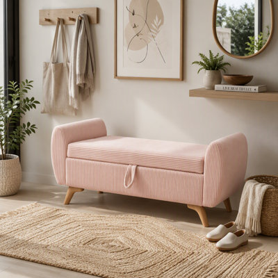 Banc rembourré en velours côtelé avec rangement 57 po