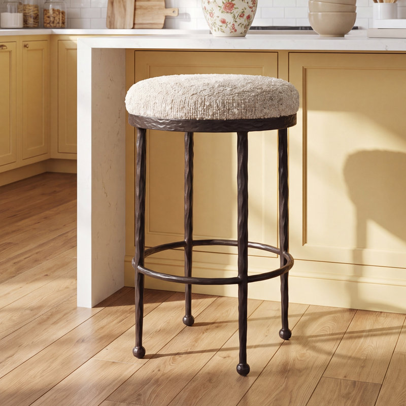 Eloise Backless Metal Stool, Bar Stool (31.25" Seat Height), Ivan Stone