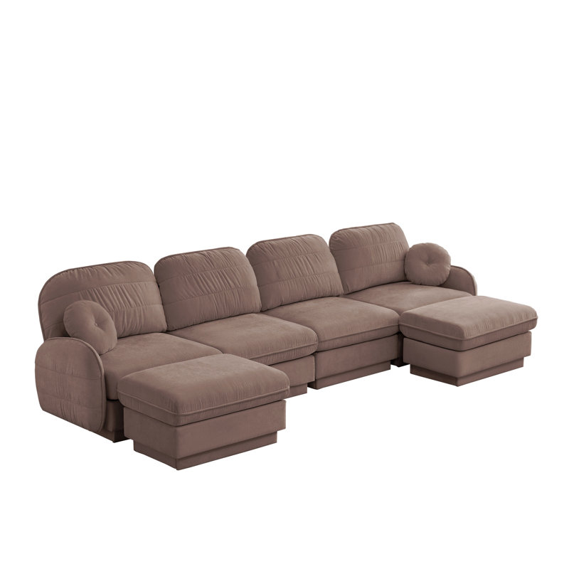 Canapé modulaire surdimensionné en U en chenille de 137 po avec poufs mobiles pour salon 137 po, Chenille rose