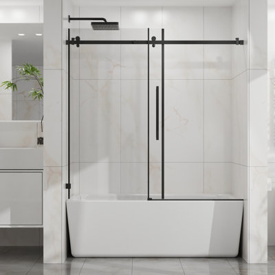 60" W X 58" H Bathtub Sliding Door With 1/4"  6Mm  Tempered Glass, - Proof Coating, Stainless Steel Hardware, Smooth Quiet Operation, Matte Black Shower For Bathtub, 6Mm Thick Clear Splash