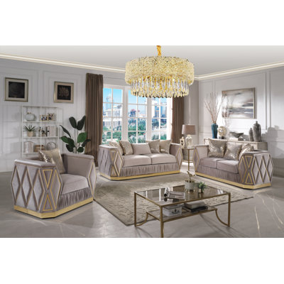 Emily  Luxe Velvet 3-Piece Living Room Set with Gold Base