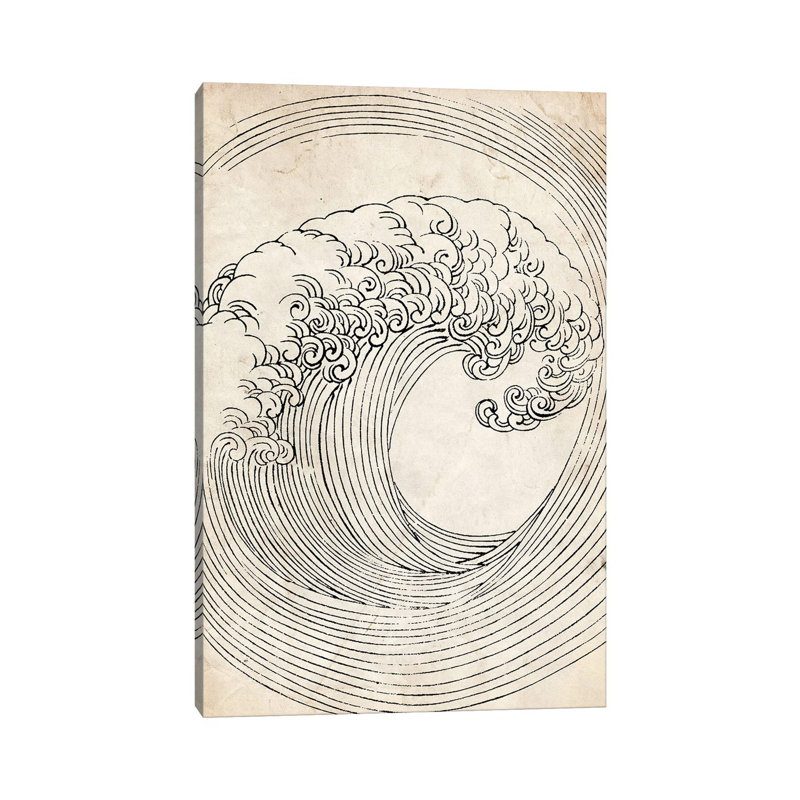 Croquis de vague zen rétro_1PC6, H 18 po x l 12 po, Sans cadre, toile