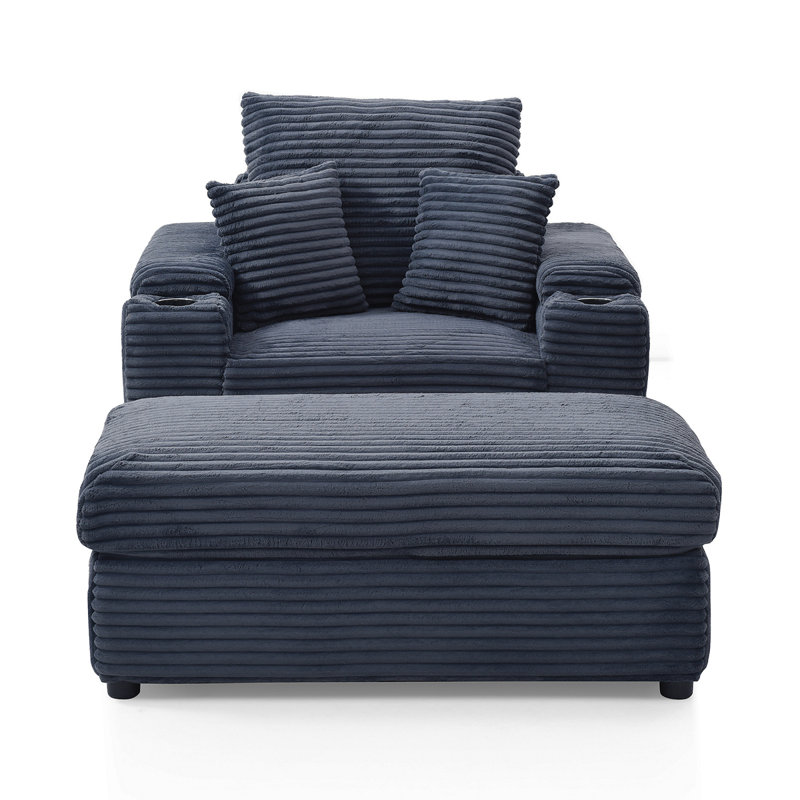 Fauteuil d'appoint surdimensionné avec repose-pieds, fauteuil simple avec grand siège et accoudoirs très larges, fauteuil de lecture moderne et confortable