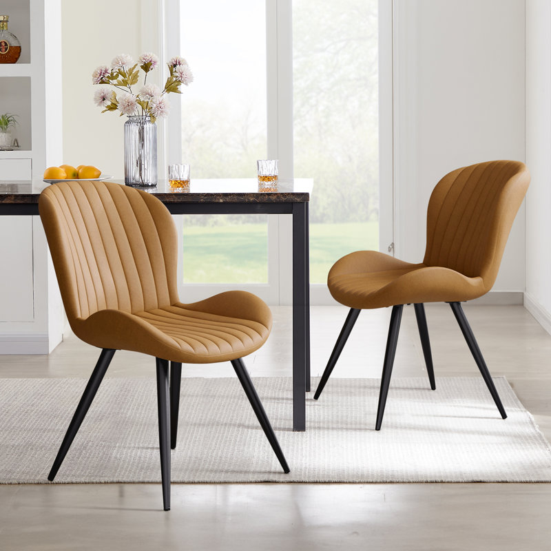 Upholstered Dining Chairs in Scandinavian Style, Brown Faux Leather, 2