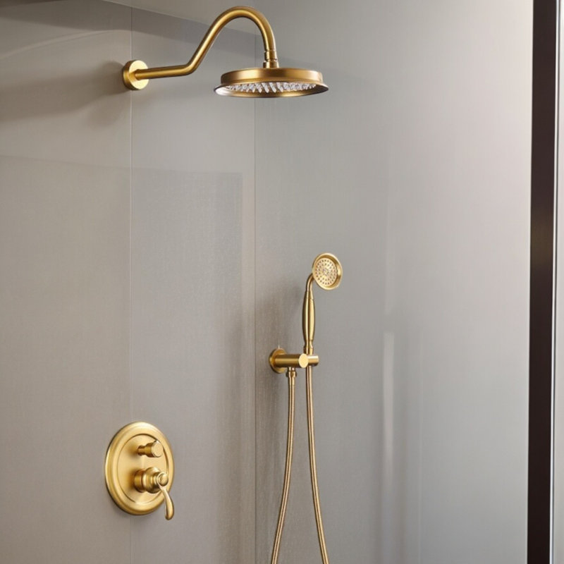 Retro Complete Shower System With Rough-In Valve With 9 Inches Rain Shower Head, Brushed Gold
