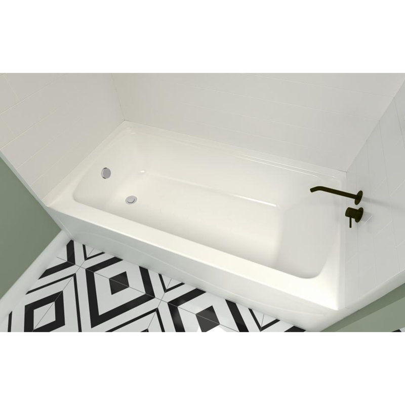 60 po x 32 po. Baignoire de trempage en alcôve avec drain à droite en blanc