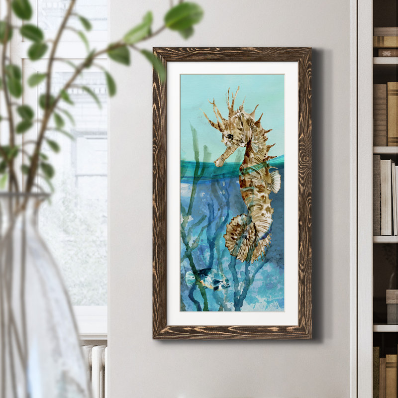 Delray Seahorse I - Peinture sur toile encadrée, Noyer
