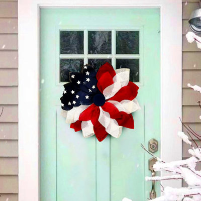 Couronne patriotique rustique en toile de jute de 22 cm, style drapeau américain, pour la fête du 4 juillet – Décoration de porte d'entrée