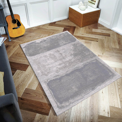 Tapis gris / gris clair en jute tissé à la machine Burstyn