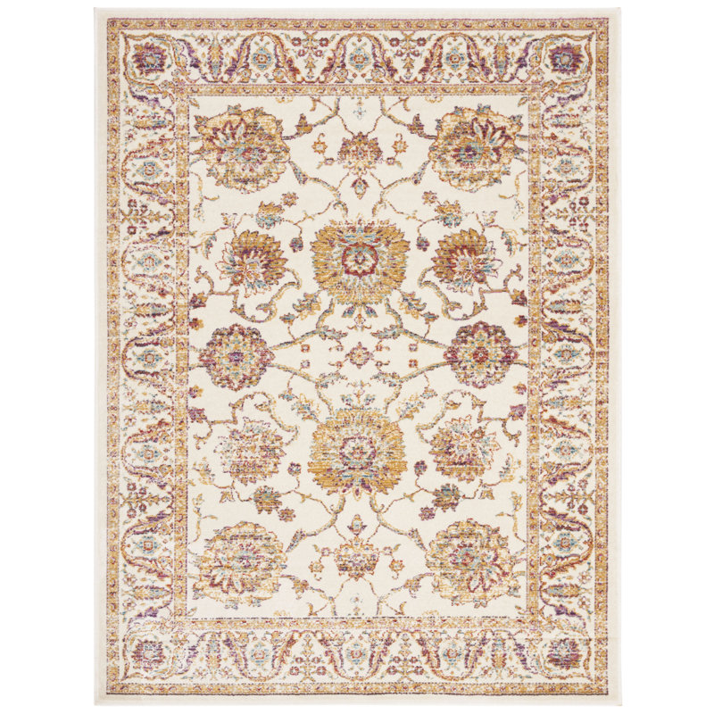 Enlow Sevilla Viscose Oriental Rug in White/Brown, Rectangle 4' x 5'7"
