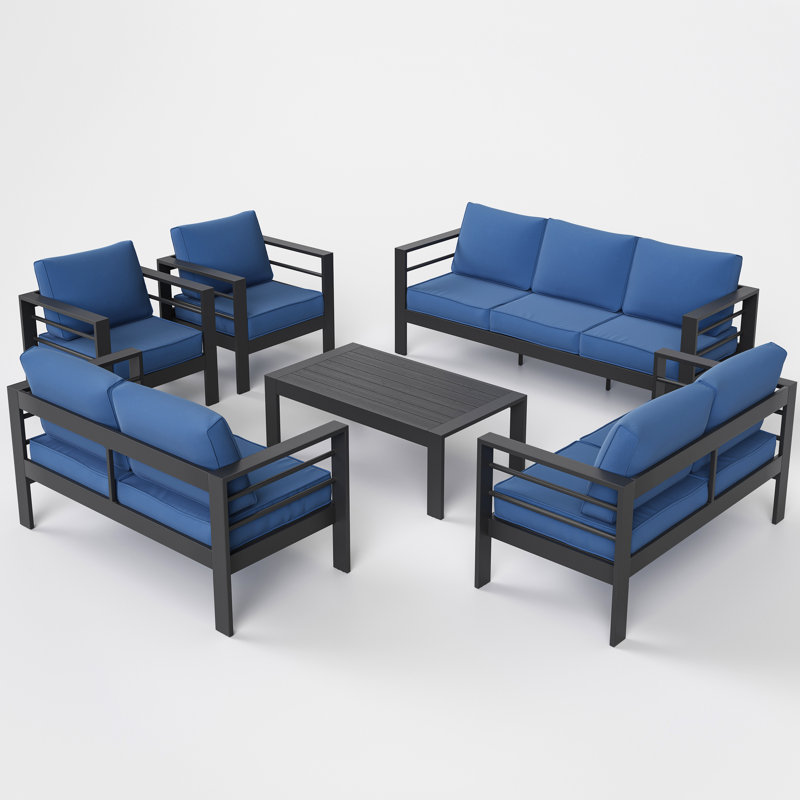 Tashiya 9 - Person Patio Conversation Set with Cushions, Blue, Charcoal Gray