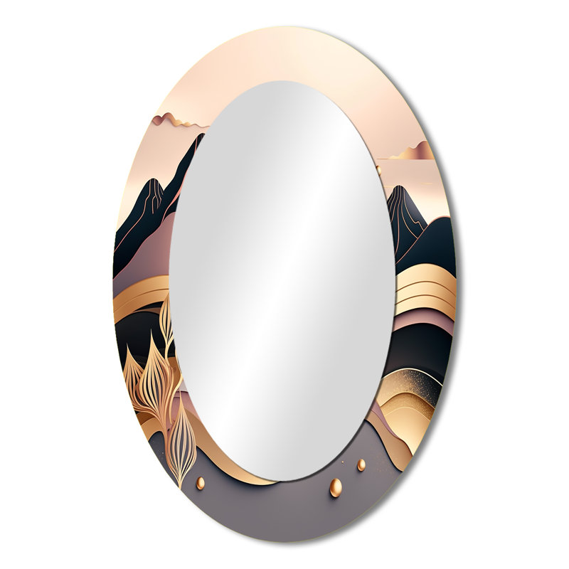 Miroir mural ovale moderne doré et métallique Beach View III, 36 po x 24 po