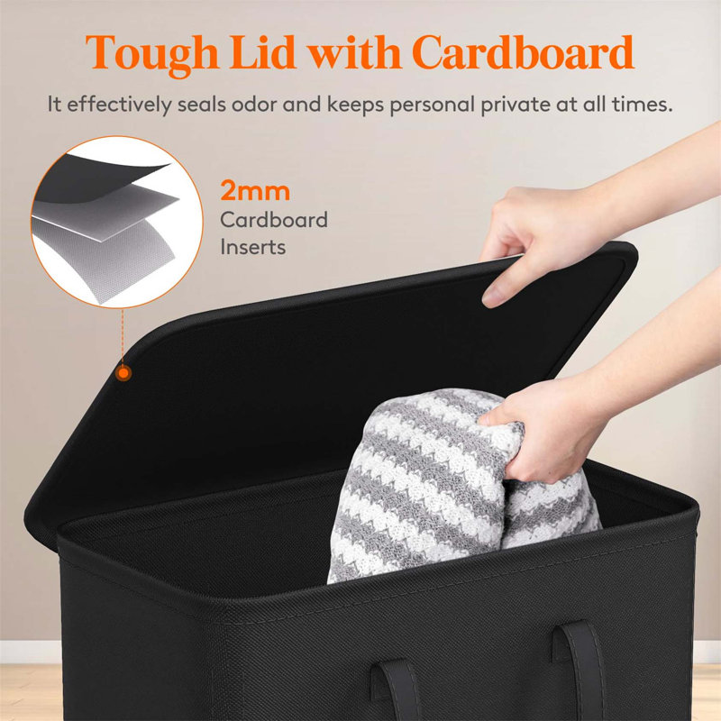 Bhargava Fabric Laundry Hamper with Handles, Black