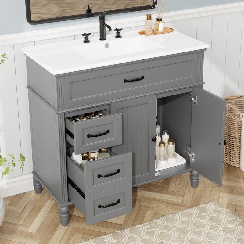 Meuble-lavabo simple 36 po avec comptoir en céramique Winifred, Gris