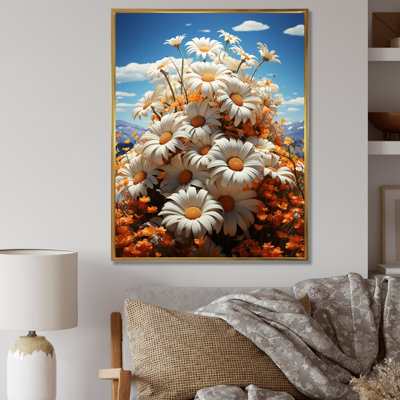 «Daisy Gardens» blanc et jaune - art mural marguerites