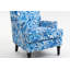 Fauteuil vintage avec tissu en lin imprimé porcelaine