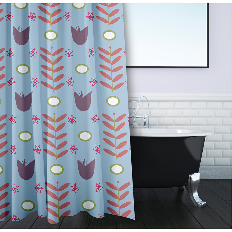 Rideau de douche Waynesville Floral par E by Design, Bleu clair