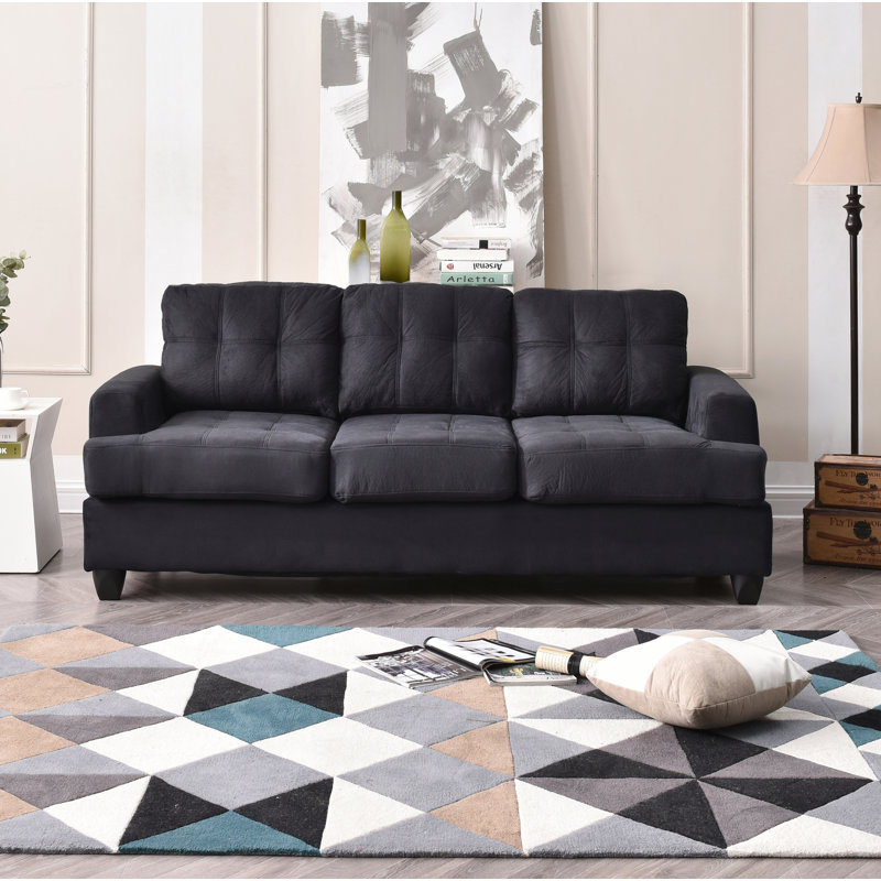 Gilmore Upholstered 79'' Sofa, Black Microfiber/Microsuede