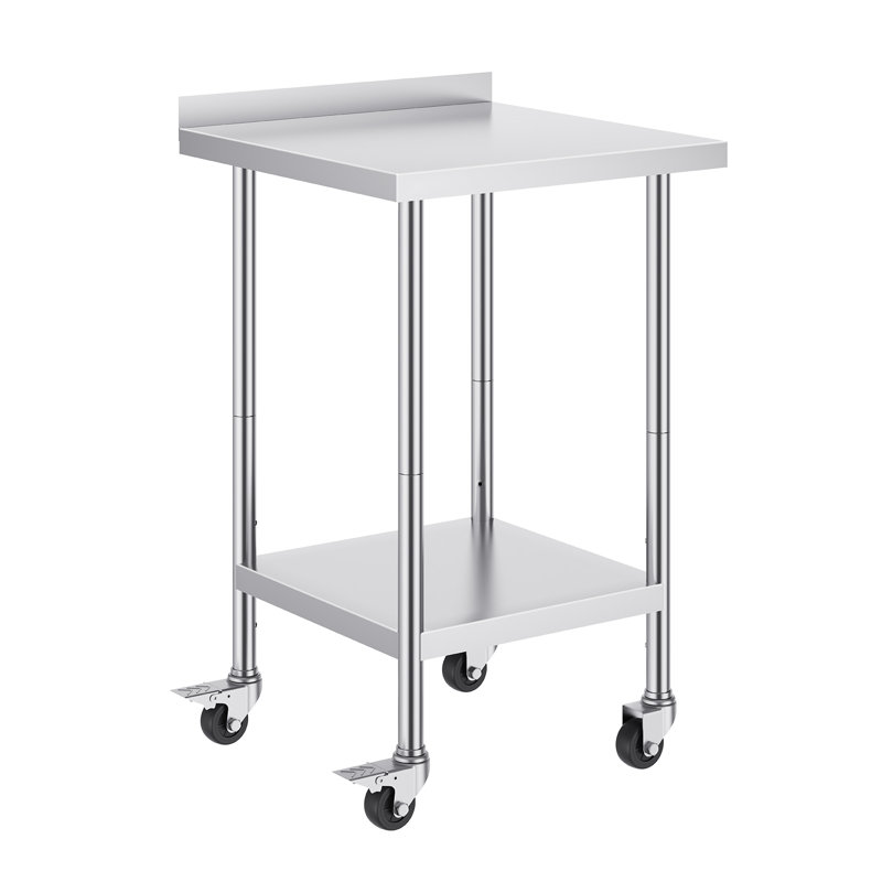 Table de préparation en acier inoxydable de 40 pouces de hauteur avec dosseret, tablettes réglables