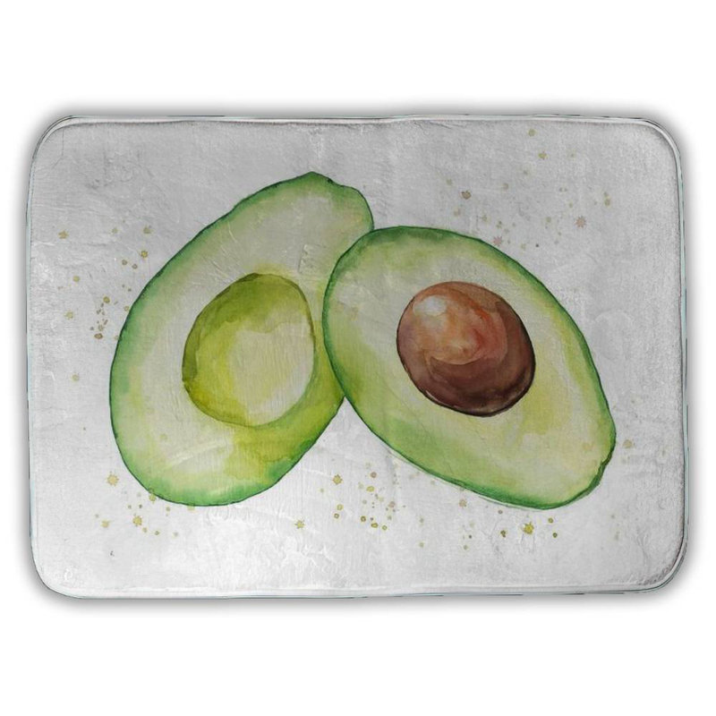 Watercolor open avocado Bath Mat with Non-Slip Backing - Quick Dry Memory Foam Bathroom Rug - Absorbent - Modern Plush Spa-Style - Machine Washable
