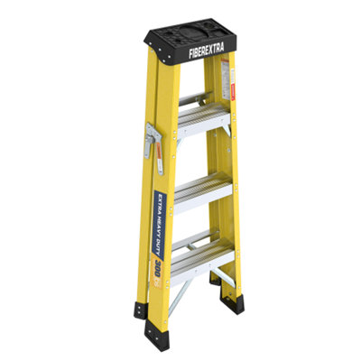 4 Step Fiberglass Single Side Ladder, Non-Conductive Lightweight Access Ladder, Yellow