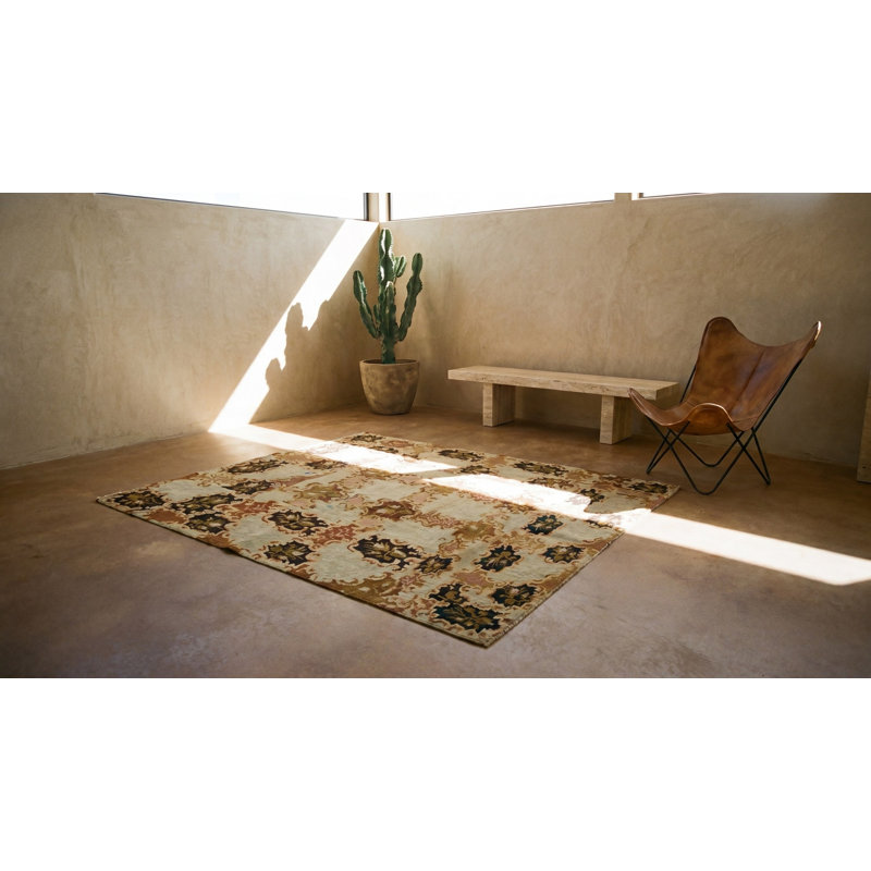 European Cream and Brown Color Floral Design Antique English Needlepoint Rug