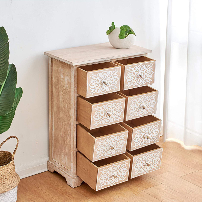 Solid Wood 56 cm W Chest of 8 Drawers