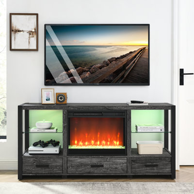 23 Inch Electric Fireplace - Realistic Flame Effect, Remote Control, Overheat Protection, Timer, Side 11 Temperature Settings, Protection