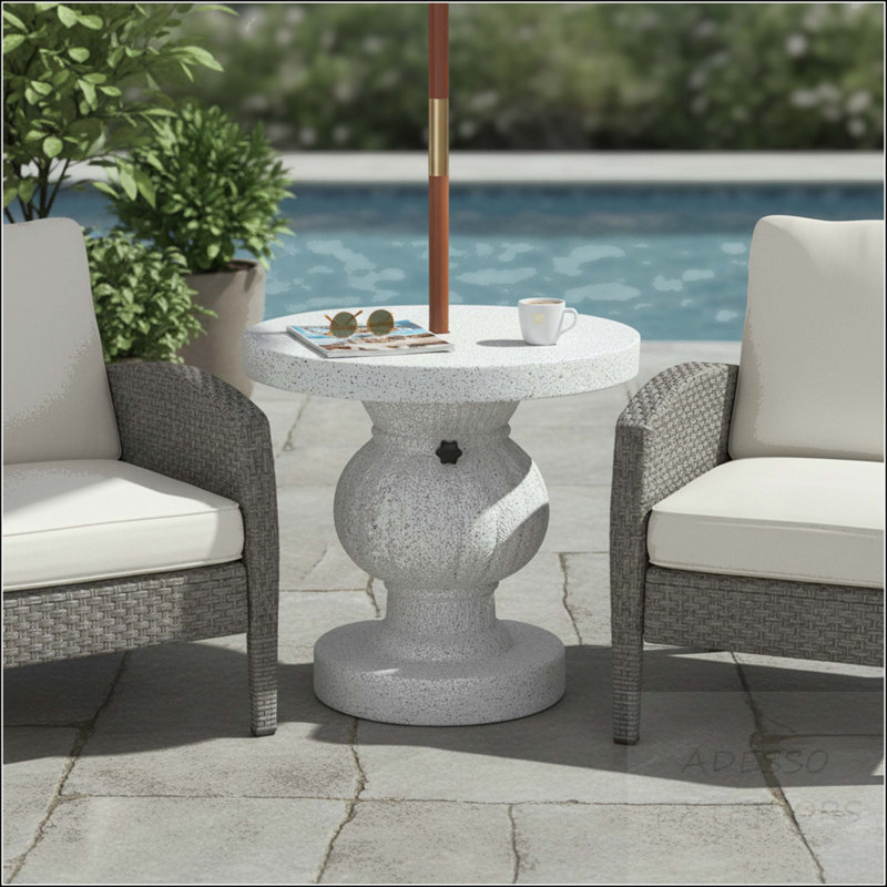 Table d'appoint vintage MGO avec base de parasol, marbre blanc