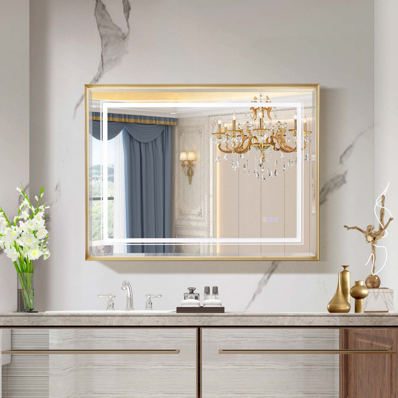 Miroir à DEL biseauté pour salle de bain, Doré, 30 po x 40 po