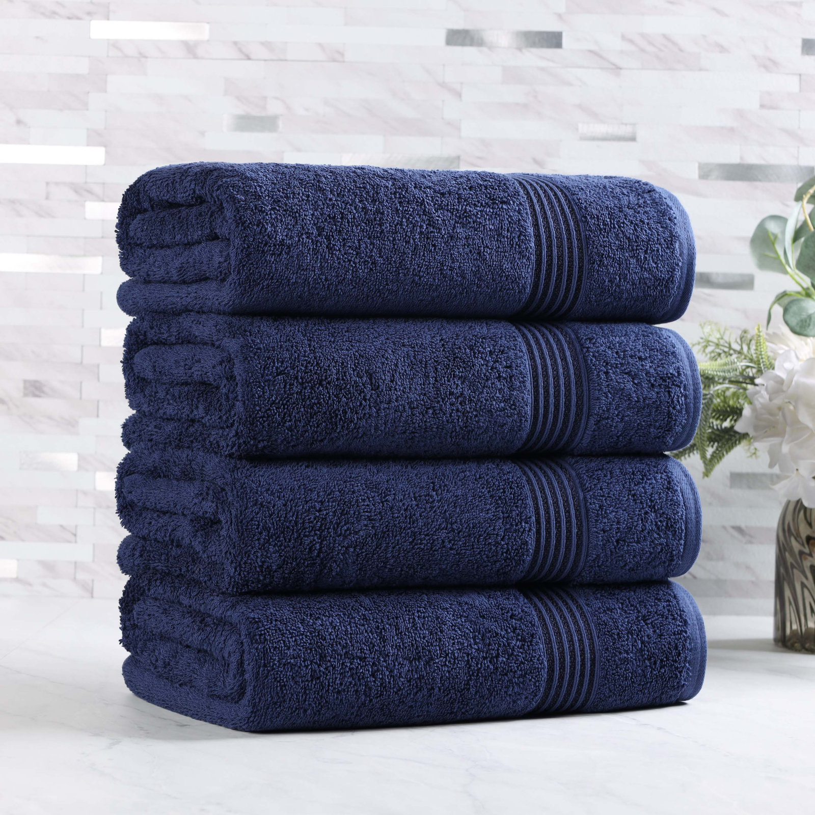 Oleg Egyptian Cotton Bath Towel, Navy Blue