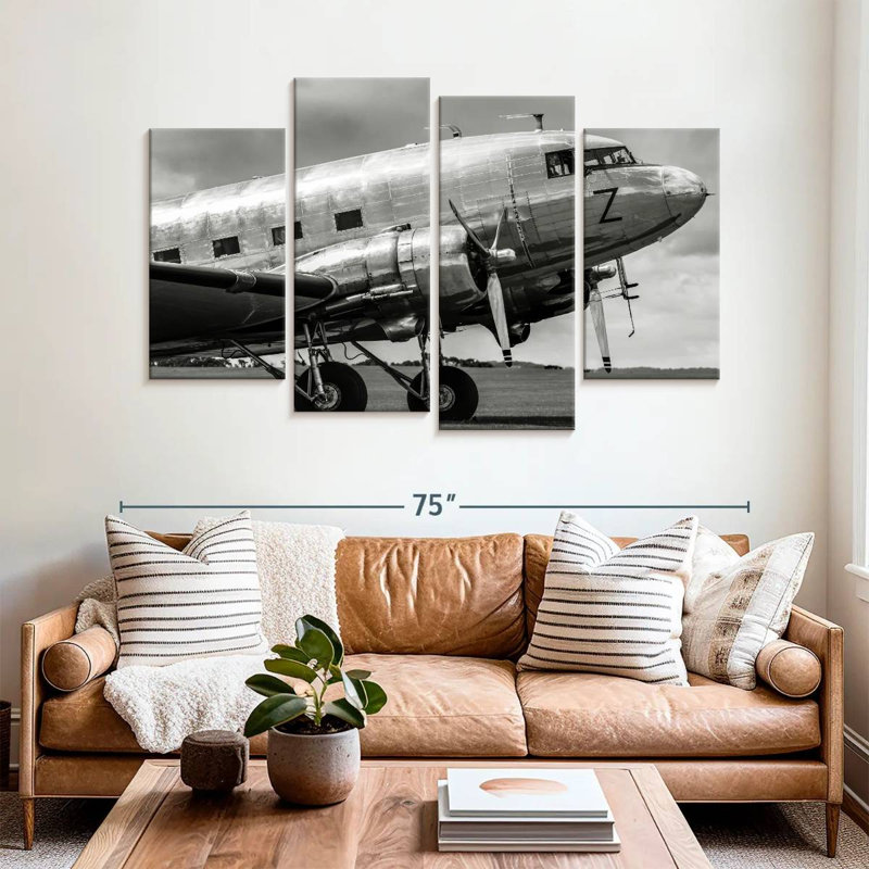 Avion noir et blanc Mehar, H 42 po x l 68 po