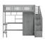 Lit mezzanine simple avec bibliothèque, tiroirs, bureau et garde-robe-994321936