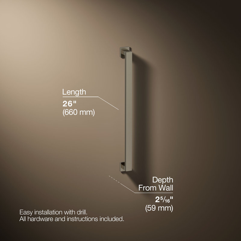 Square Metal Grab Bar for Shower, Bathroom Safety Grab Bar, Tub Rail, 24" W, Vibrant Brushed Nickel