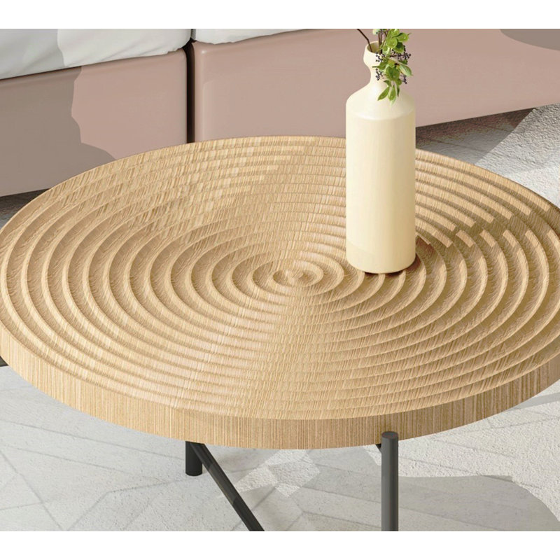 Ensemble de 2 tables basses et tables de bout - Panneau de fibres à densité moyenne imperméable avec revêtement en PVC, conception cylindrique vieillie, pieds en métal - charme rustique classique, bois technique